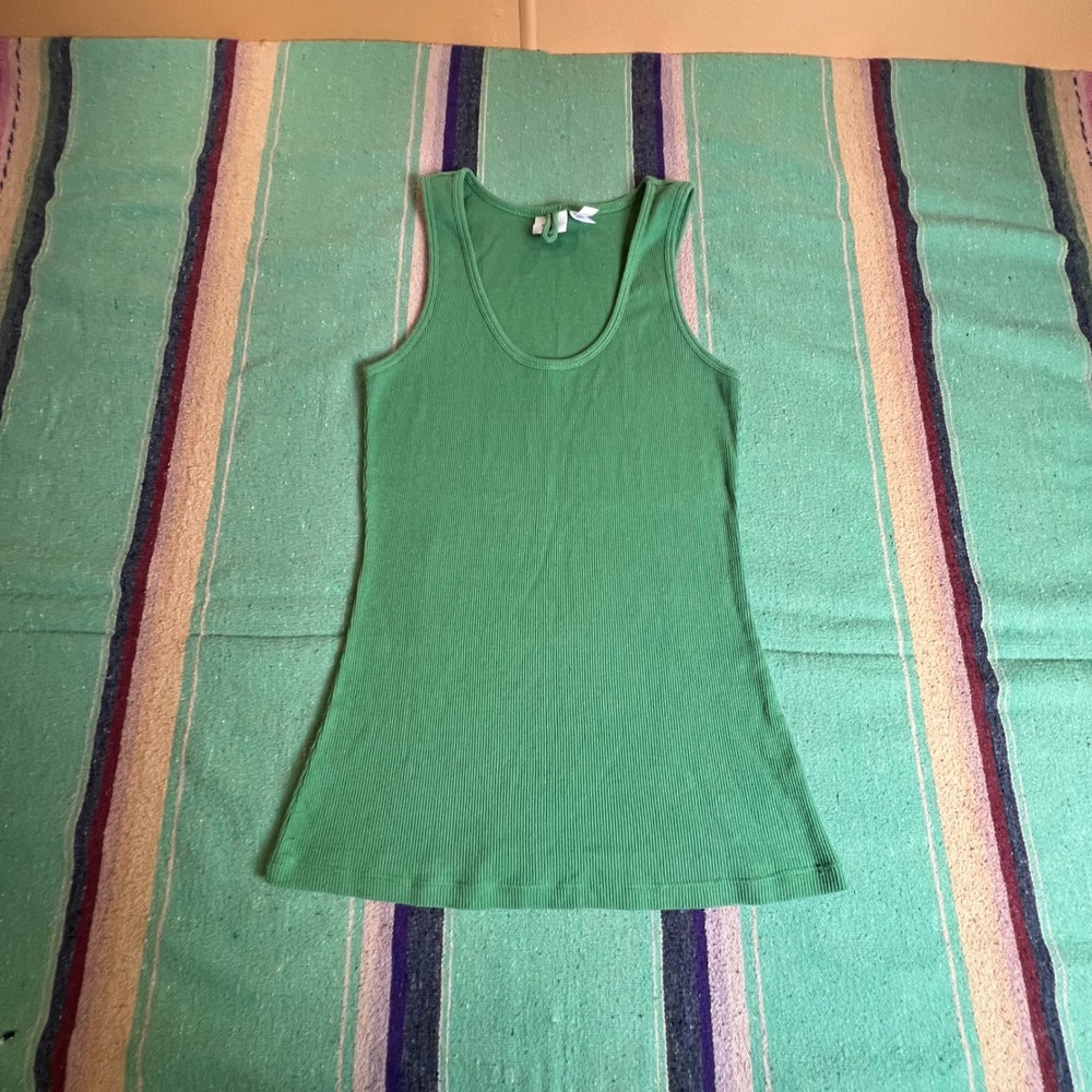 Piper & Blue Tank Top Women Large Green Ribbed Scoop Neck Basic Sleeveless BB85